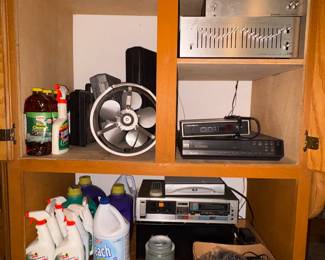 Fan, cleaning supplies 
