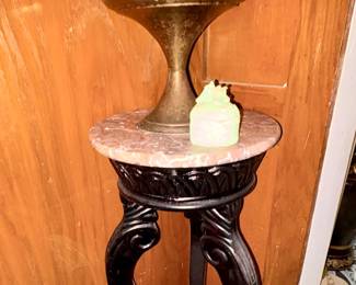 Rosewood feen stand with marble top, Syroco Homco Plastic Fruit in Planter