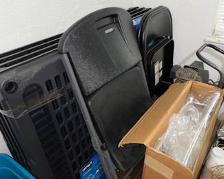 Heavy duty shelving, dishwasher rack new, folding chairs