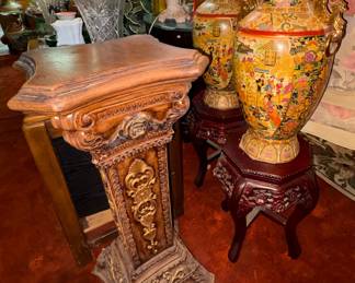 Wood Pedestal, Rosewood and marble stand