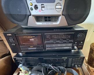 Sony portable CD player am fm radio, Awai Cassette player, Pioneer, headphones 