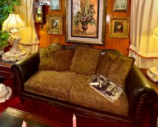 traditional leather and fabric couch