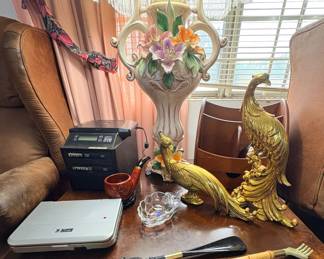 Syroco Pheasant statues, Portable DVD player, CD player, shoe horns 
