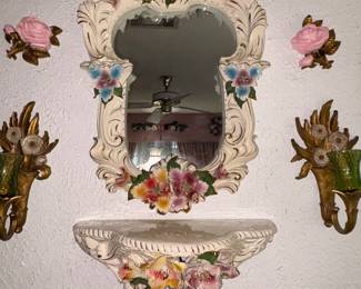 Capodimonte Floral Mirror and Shelf
