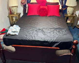 Queen Bed, lamps, side tables, 