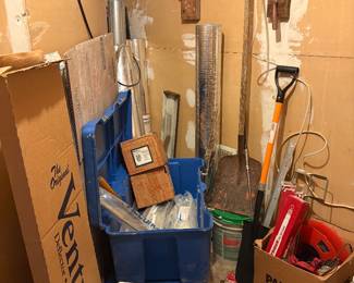 Down foyer Closet,  R22 freon, Jacks, Garden Hose, Shovels, Tools,  Car Visors Cadillac & More 