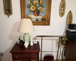 Nice side table, blanket rack, Sunflower Framed picture, Bells