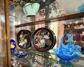 Jade Stone Trees, Pheasant Plates, Blue glass basket