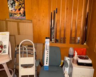 Ladders, walkers, office chairs, pool sticks
