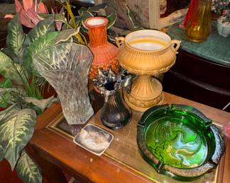 Vases, American Eagle Green ashtray 