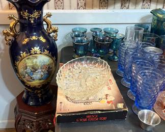 Cubist Water Goblets, Carnival Glass Wine Glasses 