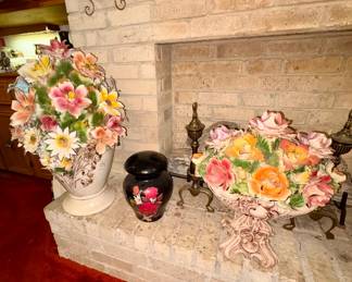 Huge Capodimonte Floral Statue Baskets