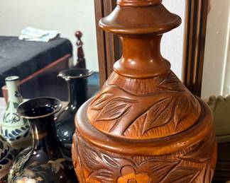 Carved wooden vase
