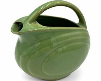 Lot 655 Green Ceramic MCM Style Disk Pitcher By Over And Back