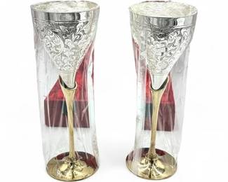 Lot 890 Pair Of SilverPlated Brass Wine GobletsChampagne Flutes