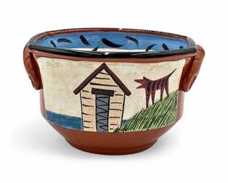 Lot 956 Ceramic Bowl Featuring NaiveStyle Illustrations Of Rustic Scene