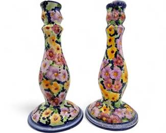 Lot 626 Pair Of HandPainted Ceramic Candlesticks By Jay Willfred