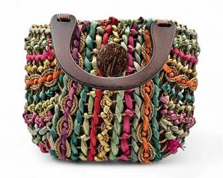 Lot 605 Vibrant HandWoven Bag Made From Recycled Sari Silk Ribbon Yarn