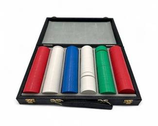 Lot 897 Vintage Poker Chip Set In A Black LeatherVinyl Carrying Case