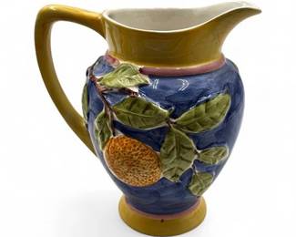 Lot 614 Portugal Earthenware Orange Motif Pitcher For Bloomingdales
