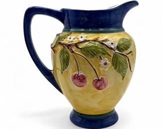 Lot 615 Vintage Cherry Motif Earthenware Pitcher Made In Portugal