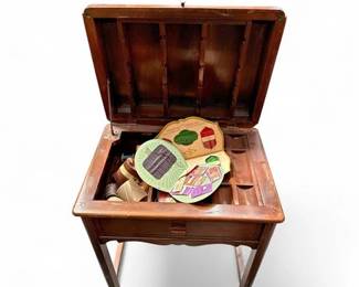 Lot 593 Vintage Wood Sewing Machine TableCabinet