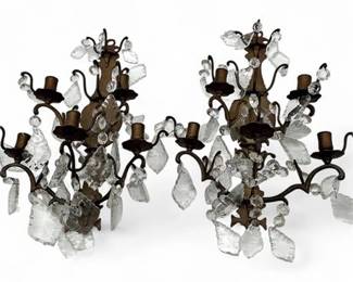 Lot 446 Pair Of French Louis XV Style Sconces With Hanging Crystal Drops