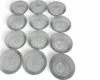 Lot 944 Set of 12 Clear Glass Bowls With RibbedConcentric Ring Design