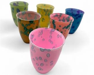 Lot 442 Set Of Six Colorful Art Glass Spotted Tumblers