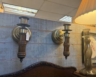 Vintage Homco wood and brass candle sconces 