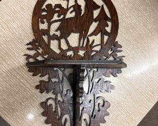 Vintage black forest style carved wooden shelf