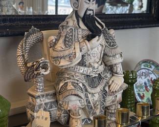 Vintage Guan Yu Bone Carved Statue