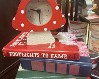 vintage mushroom clock, vintage books