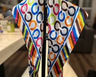 COACH MultiColored Silk Scarf with Signature Logo Pattern EUC