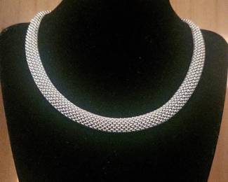 Sterling Silver 925 Omega Style Tightly Woven Heavy Mesh Necklace EUC