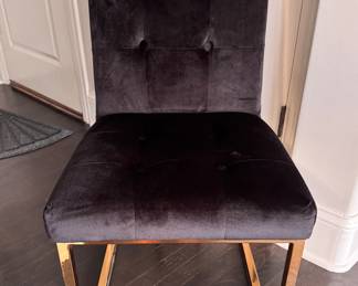 Velvet Upholstered Dining Chair with Polished Brass Frame - 4 Available. Each Measures 16" W x 20" D with  25" Seat Height. Photo 1 of 4. 
