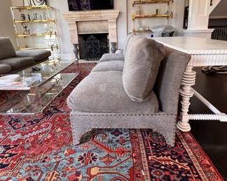 Dual Fabric-Upholstered L-Shape, Down-Filled Sectional Sofa. Measures 116" W x 116" W. Works Equally Well As Two Independent Sofas. Photo 7 of 8. 