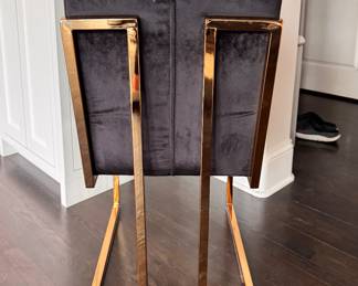 Velvet Upholstered Dining Chair with Polished Brass Frame - 4 Available. Each Measures 16" W x 20" D with  25" Seat Height. Photo 4 of 4. 