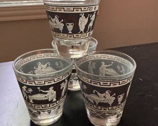 Set of 4 Vintage Cera Glass Etruscan Frieze Glasses. 