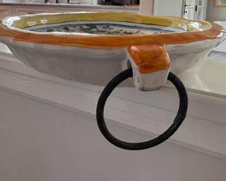 Hand-Painted Ceramic Frutta Mista Platter with Metal Handles. Photo 3 of 3.