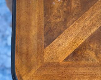 Drexel Heritage "Connoisseur Dining Table. Pictured with Set of 10 Drexel Heritage Fiddleback Dining Chairs. Table Measures 76" L x 40" D with 3 15.5" Leaves; 29" H with 26" Clearance. Photo 9 of 9. 