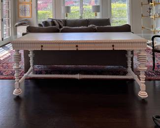 Noir Solid Mahogany Hand-Carved Portuguese Writing Desk in White Finish. Measures 72" W x 32" D x 32" H. Photo 1 of 6. 