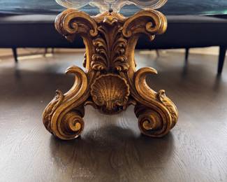        Hollywood Regency Gilt Wood Coffee Table with Glass Top. Measures 36" D x 16" H. Photo 2 of 4