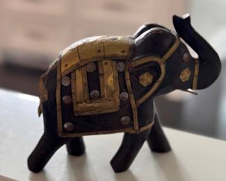Small Carved Wood and Brass Elephant.