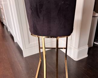 Velvet Upholstered Counter Stools with Polished Brass Frame - 4 Available. Each Measures 16" W x 20" D with  25" Seat Height. Photo 3 of 4. 