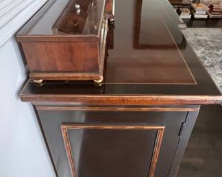 Drexel Heritage Et Cetera Collection Black Lacquer Sideboard with Hand-Painted Asian Garden Theme. Measures 78" W x 20" D x 32" H. Photo 4 of 8.