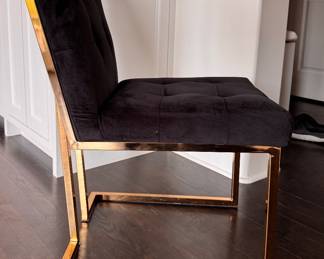 Velvet Upholstered Dining Chair with Polished Brass Frame - 4 Available. Each Measures 16" W x 20" D with  25" Seat Height. Photo 3 of 4. 