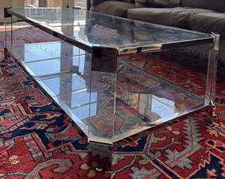 Chrome & Glass Coffee Table with Shelf. Measures 57" W x 26" D x 16" H. Photo 1 of 2. 