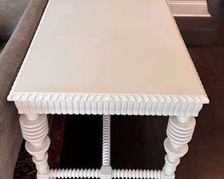 Noir Solid Mahogany Hand-Carved Portuguese Writing Desk in White Finish. Measures 72" W x 32" D x 32" H. Photo 5 of 6. 