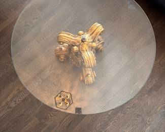        Hollywood Regency Gilt Wood Coffee Table with Glass Top. Measures 36" D x 16" H. Photo 4 of 4